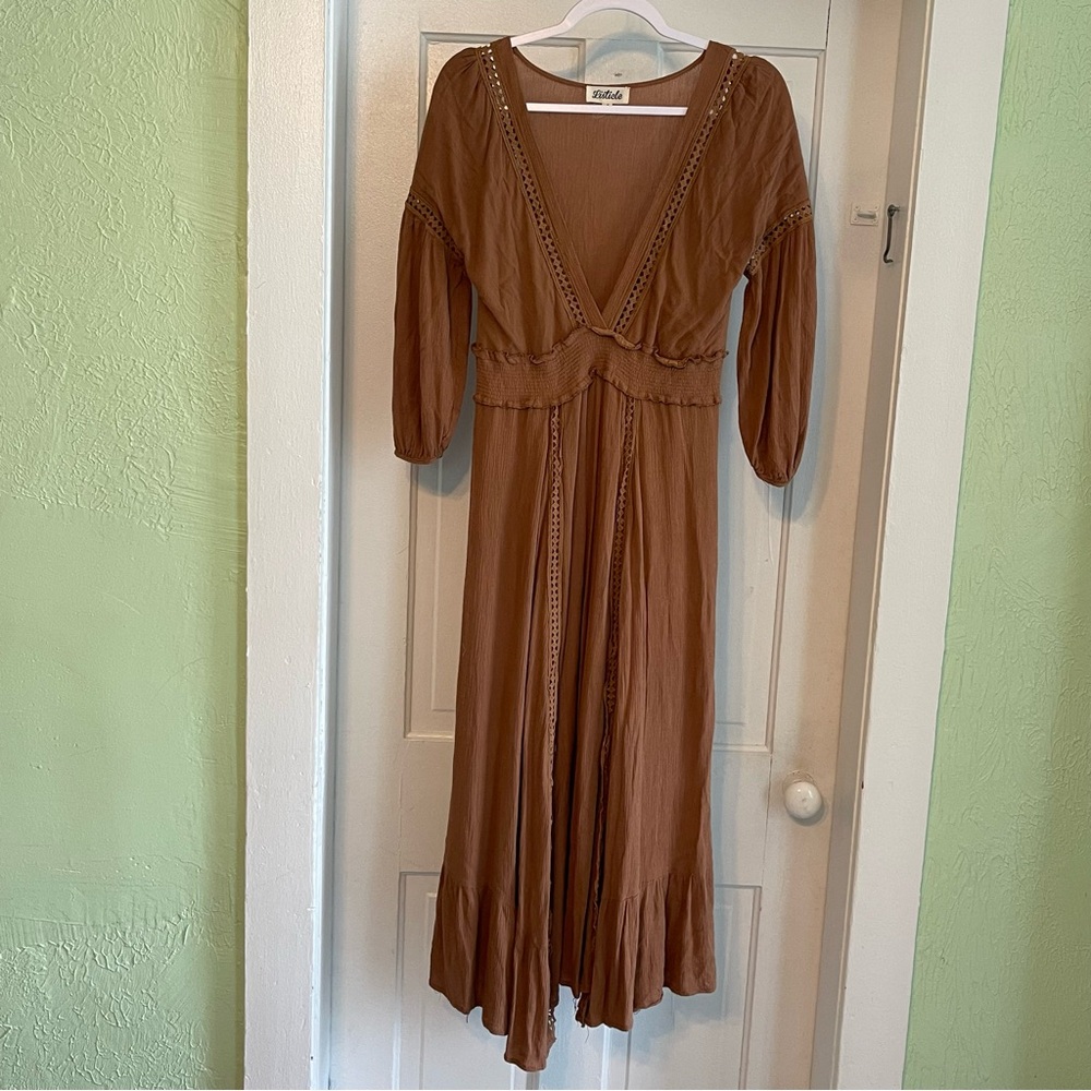 Listicle Brown Maxi Dress Women’s Small 3/4 Sleeve Brown Boho Festival Lined